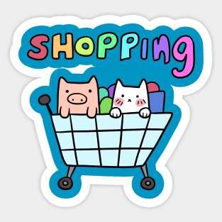 Cat and Pig Shopping Cart Sticker